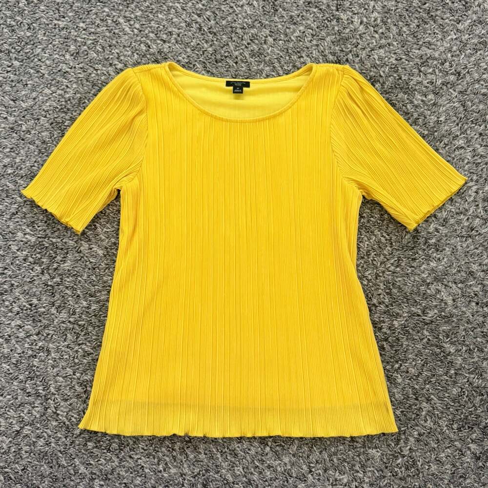 Ann Taylor Factory Petite Yellow Pleated Short Sleeve Top